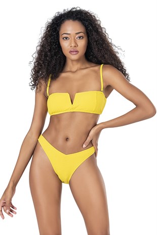 Endeep Kadın V Göğüs Dokulu Sarı Bikini Takımı